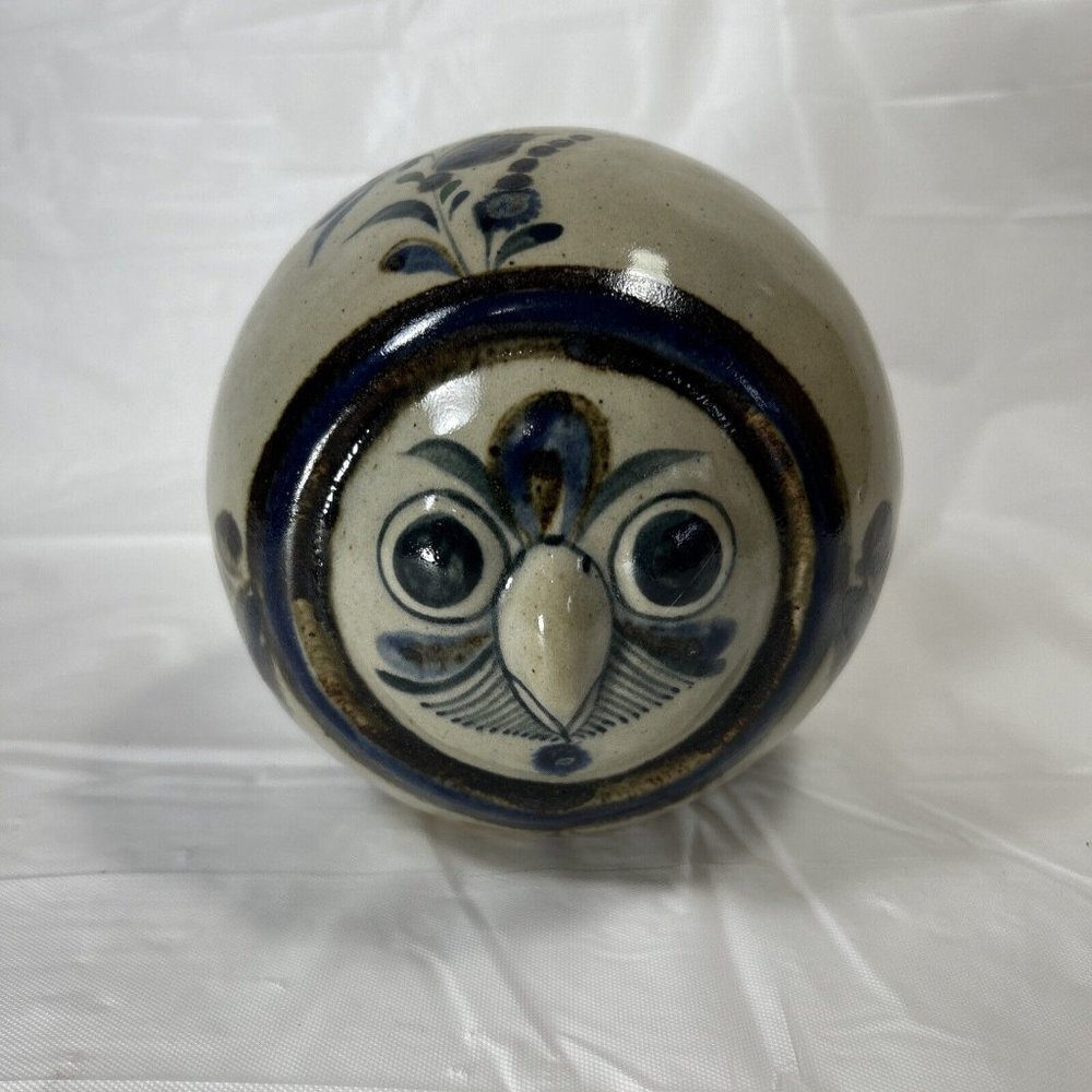 Vtg Jorge Wilmot Owl Sphere Tonala Folk art Pottery Figurine Mexico Signed   B2